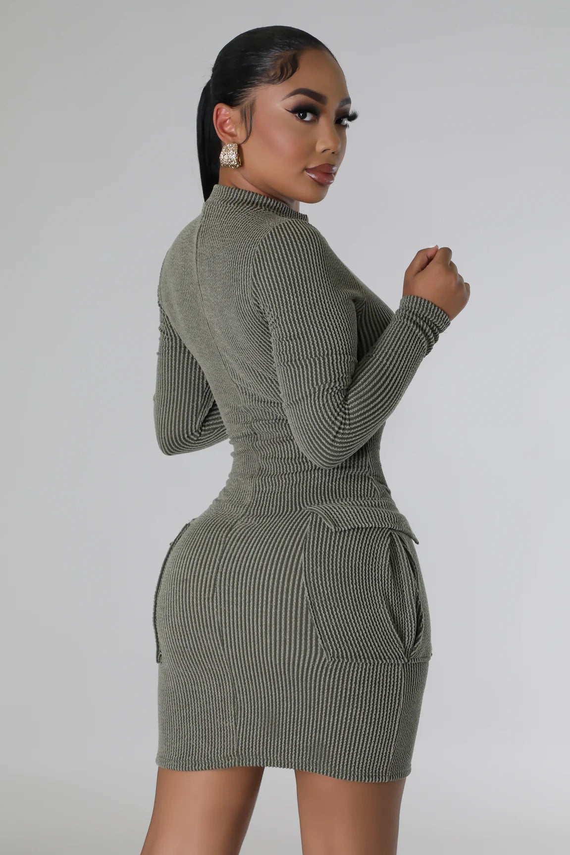 Spiced Up Comfort Ribbed Mini Dress Olive - Ali’s Couture