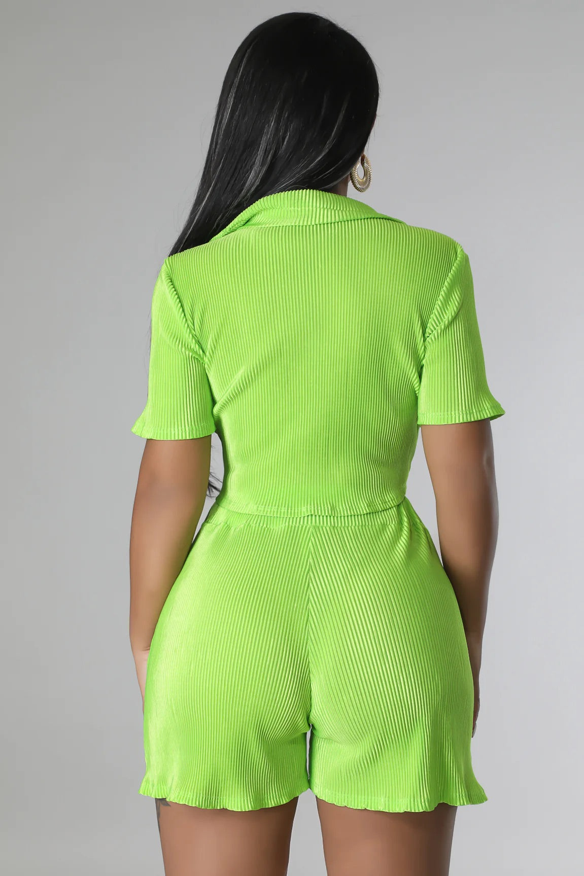 Kiyara Plisse Short Set Apple Green - Ali’s Couture