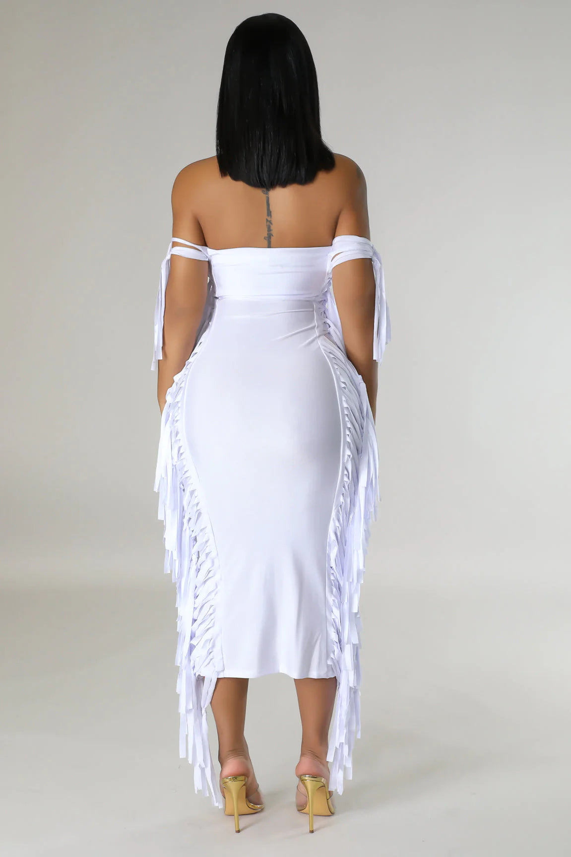 Zena Fringe Tube Midi Dress White - Ali’s Couture