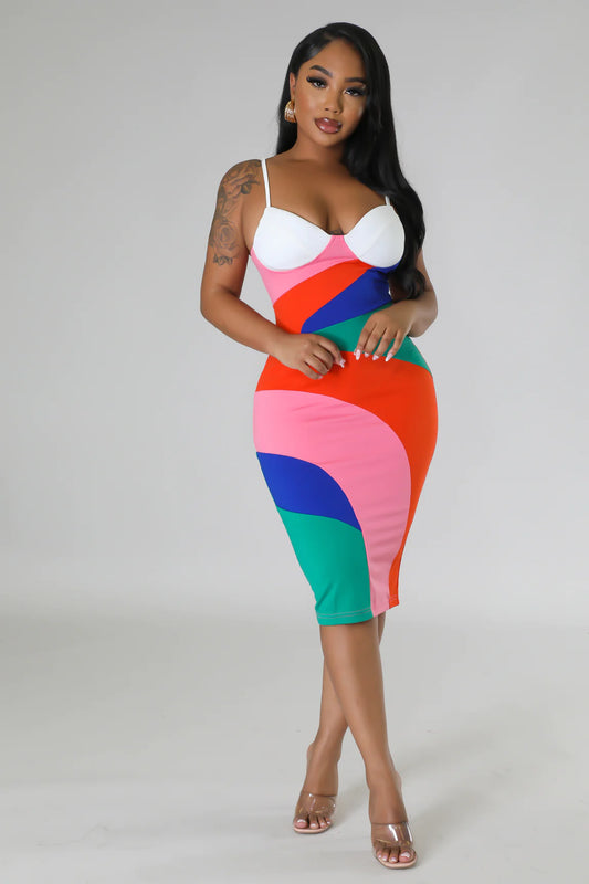 Fine Art Colorblock Midi Dress Multicolor - Ali’s Couture