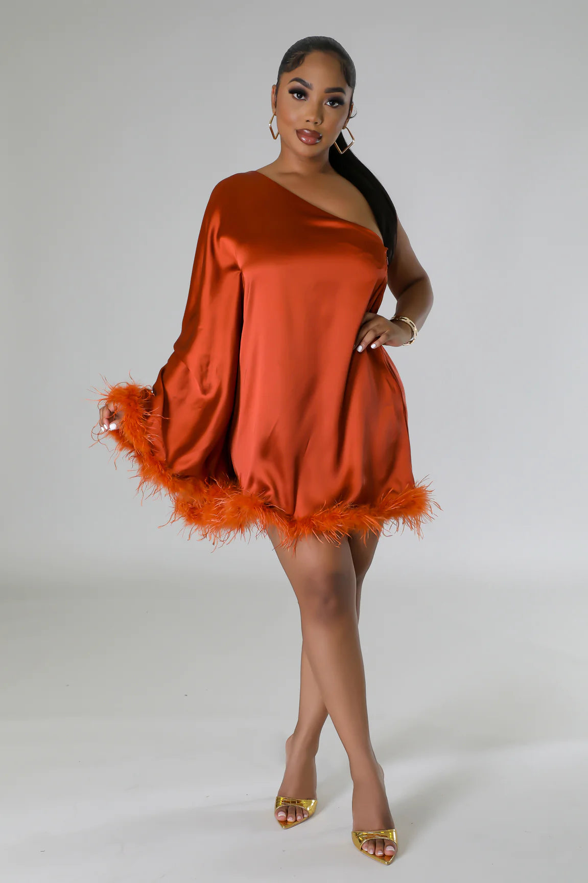Fur trim mini sales dress