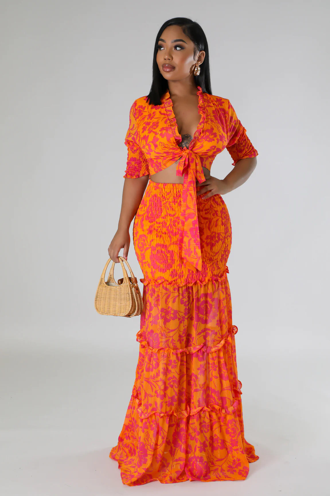 When In Greece Skirt Set Multi Orange - Ali’s Couture