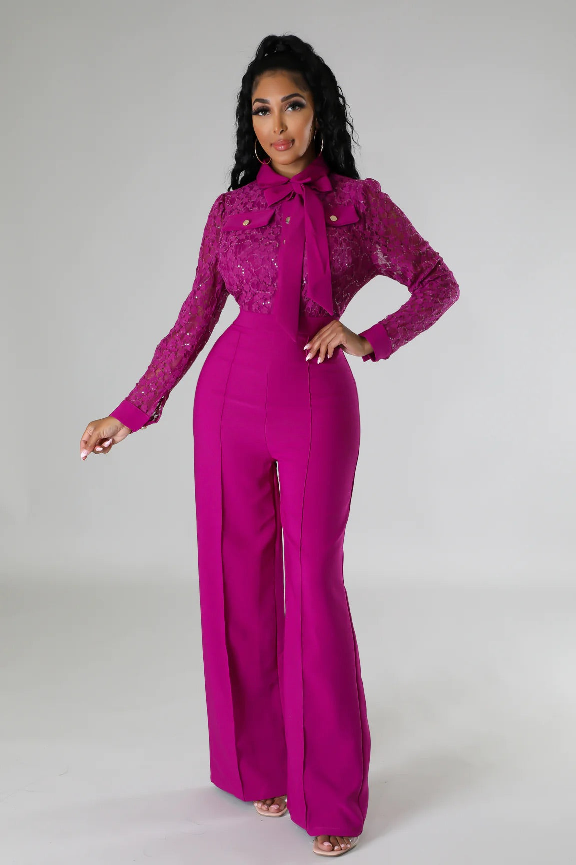 Marquette Lace Jumpsuit Magenta - Ali’s Couture