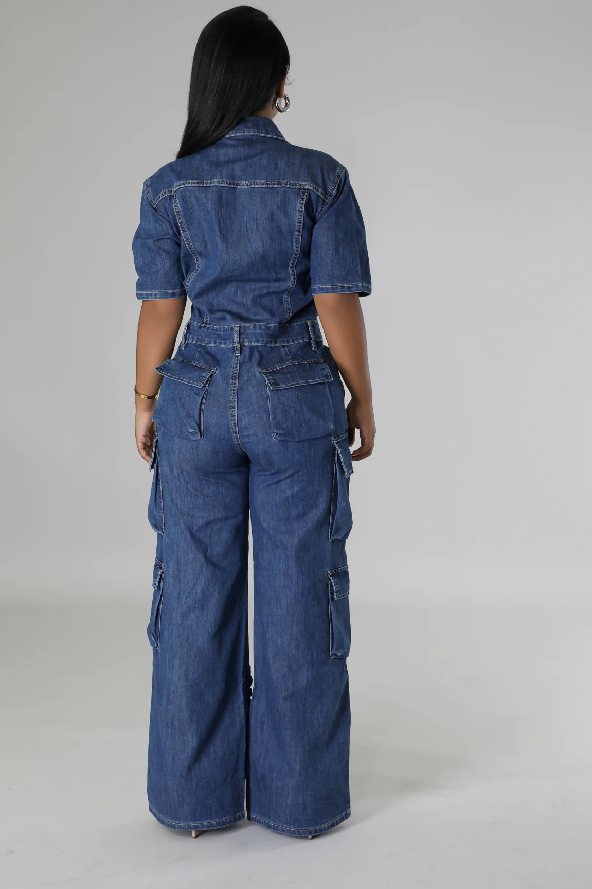 Rizzo Cargo Denim Jumpsuit Medium Wash - Ali’s Couture