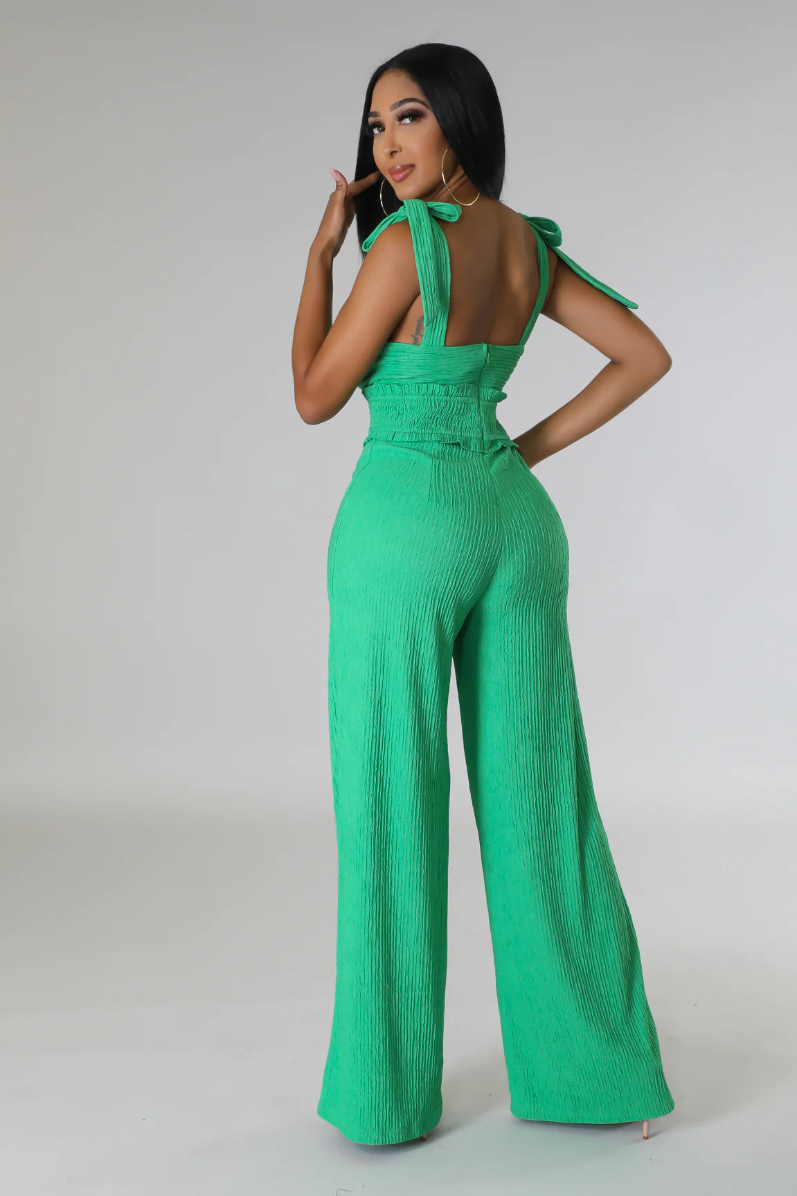 Effie Smocked Waist Jumpsuit Kelly Green - Ali’s Couture
