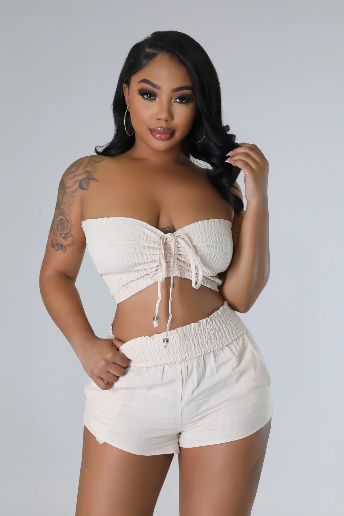 Miami Nights Tube Top Short Set Taupe - Ali’s Couture