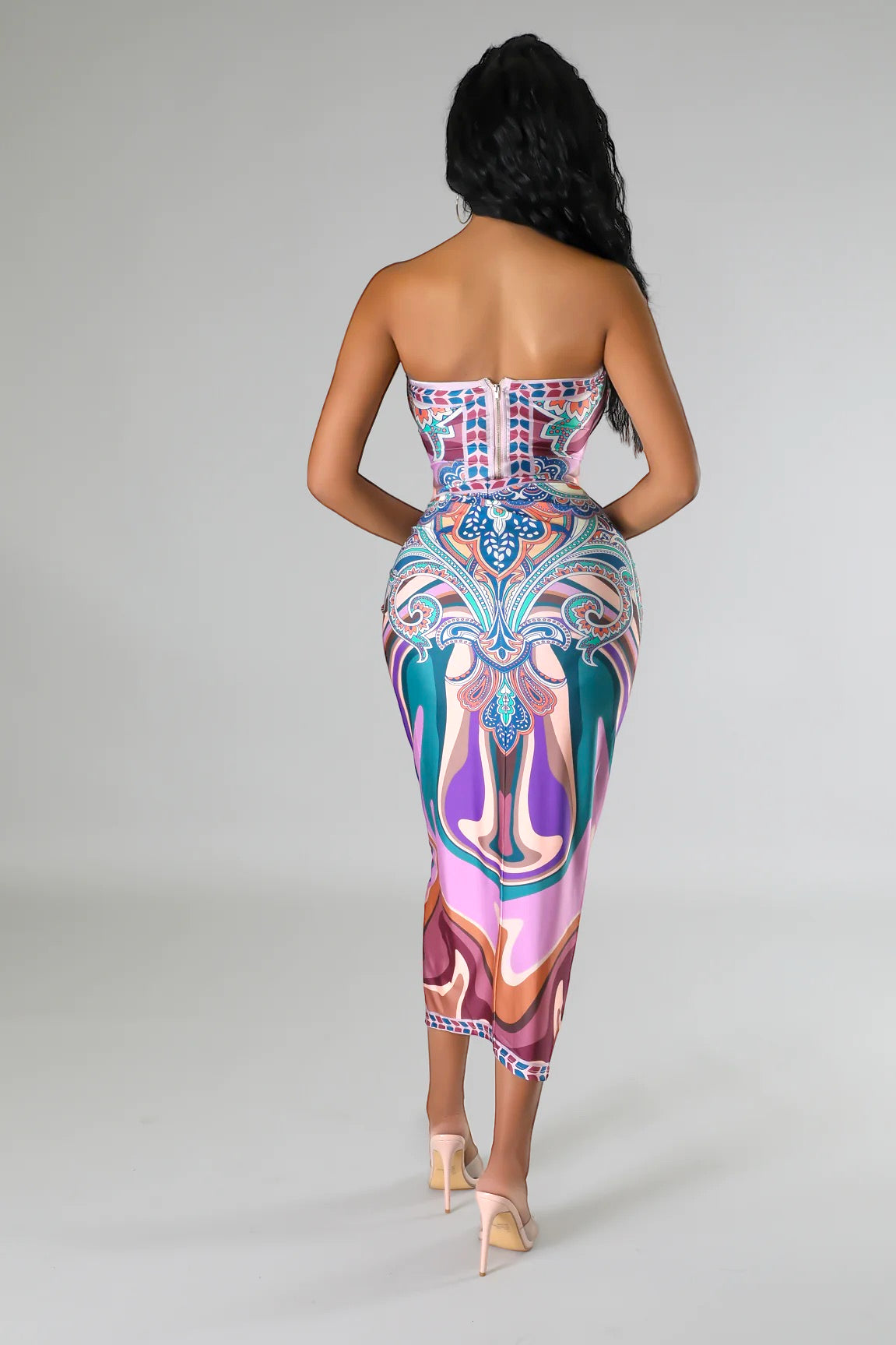 Ranae Strapless Printed Skirt Set Multi Purple - Ali’s Couture