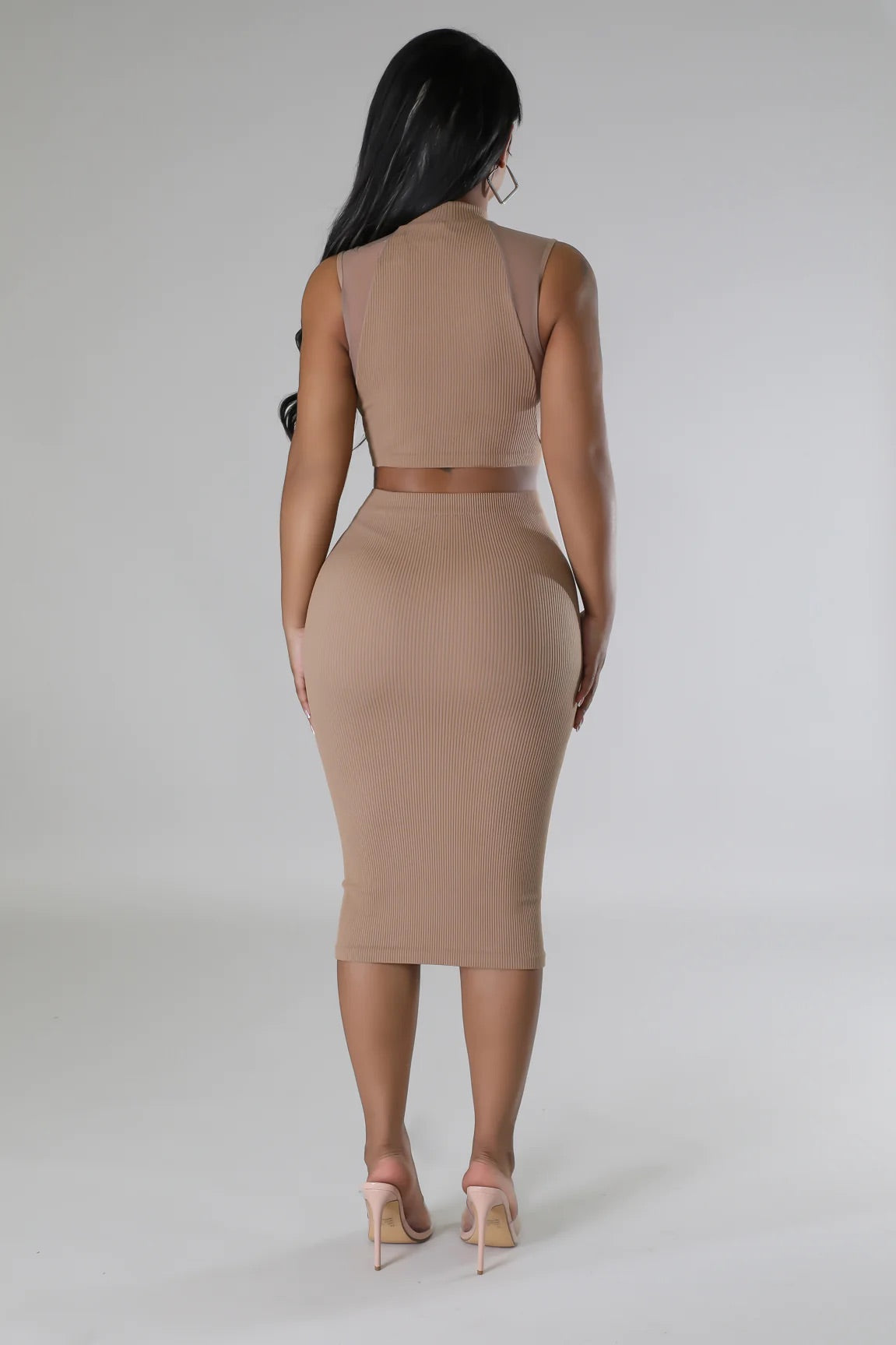 Menlo Ribbed Skirt Set Mocha - Ali’s Couture