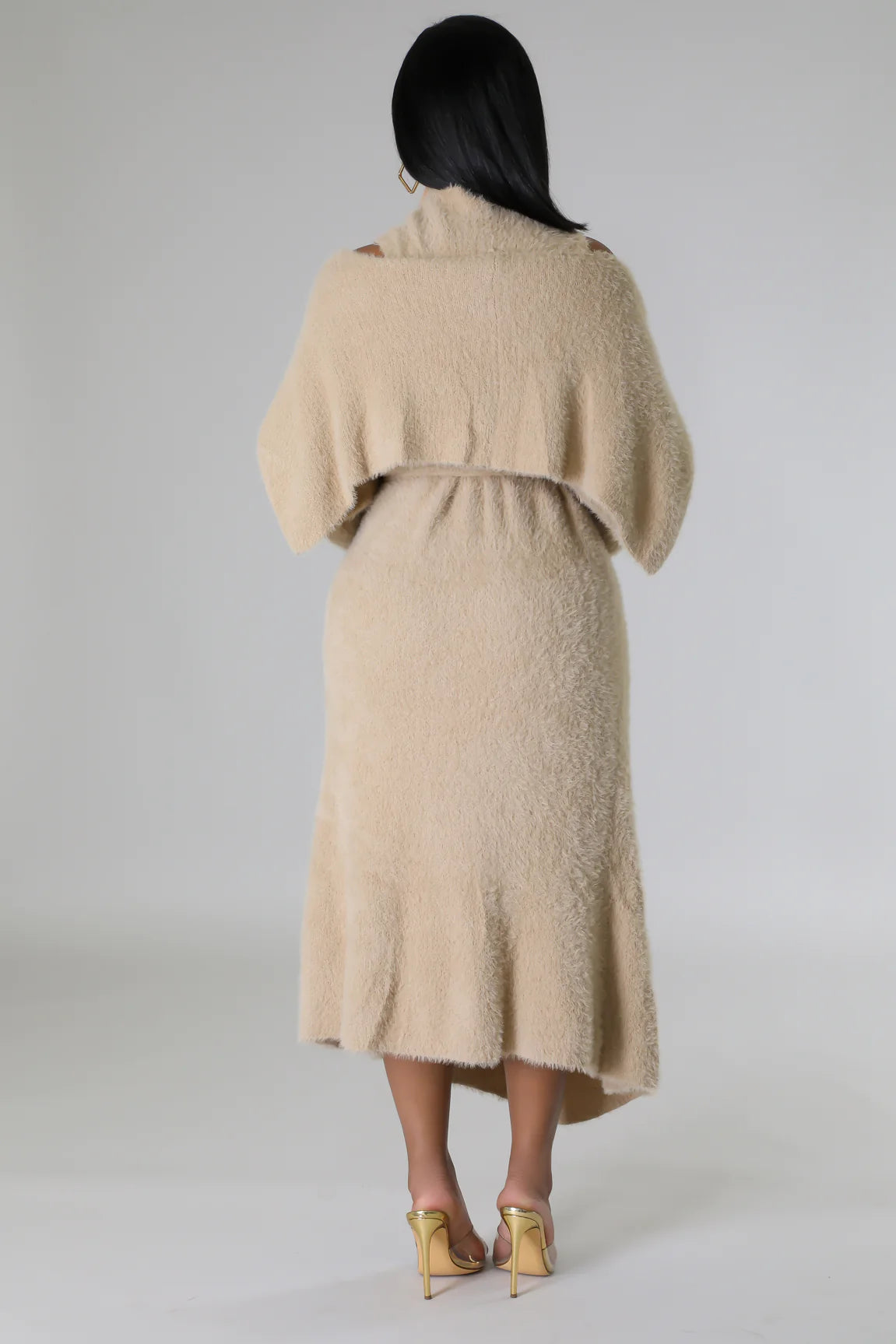 Fuzzy Moments Cardigan Midi Dress Set Taupe - Ali’s Couture