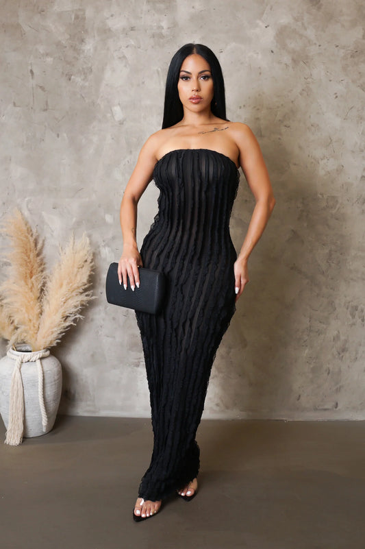 Ariella Strapless Ruffle Maxi Dress Black - Ali’s Couture