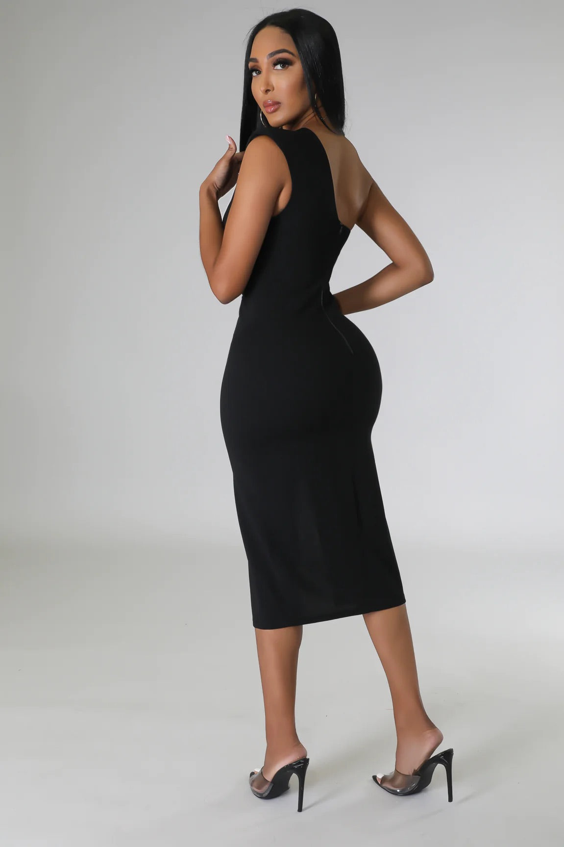All That Class One Shoulder Midi Dress Black - Ali’s Couture