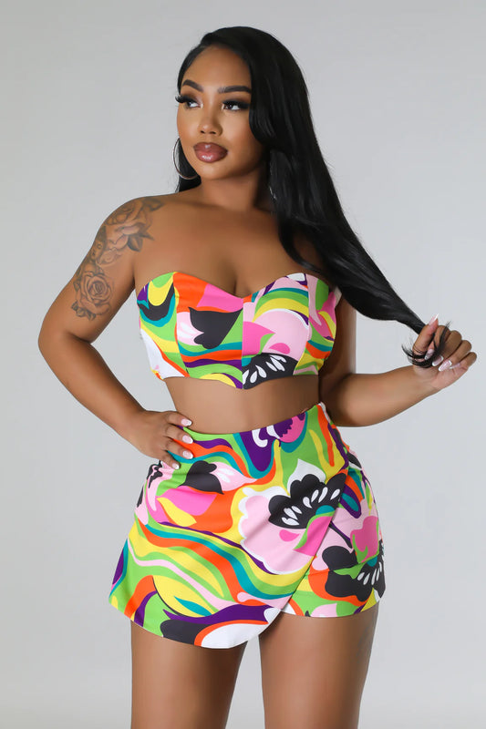 Maui Love Printed Skort Set Yellow - Ali’s Couture