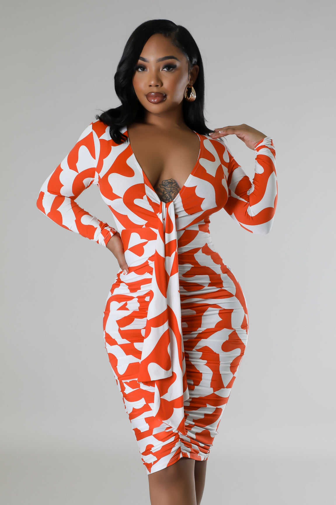 Damara Printed Midi Dress Multi Orange - Ali’s Couture