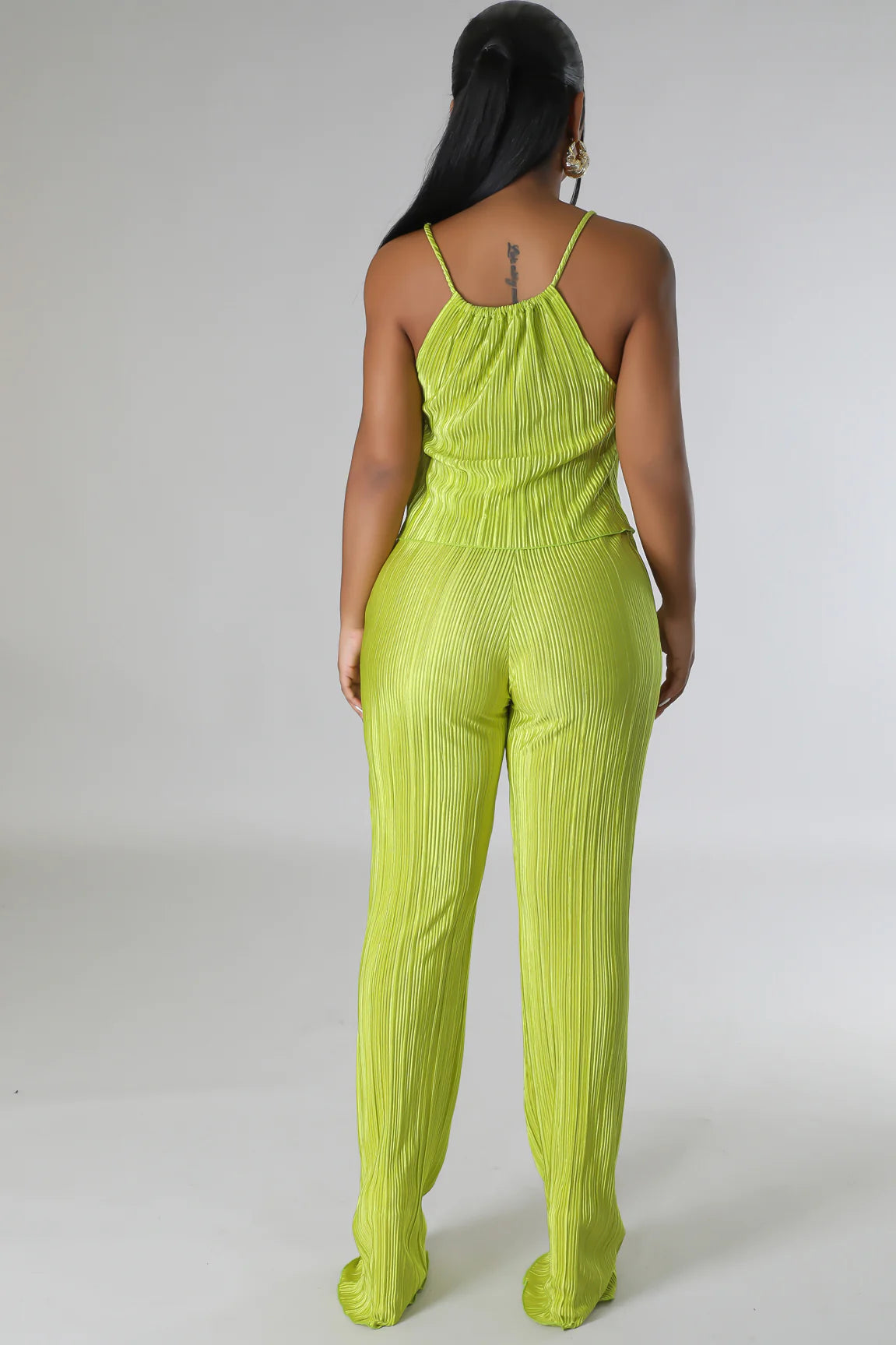 Salma Plisse Pant Set Chartreuse - Ali’s Couture