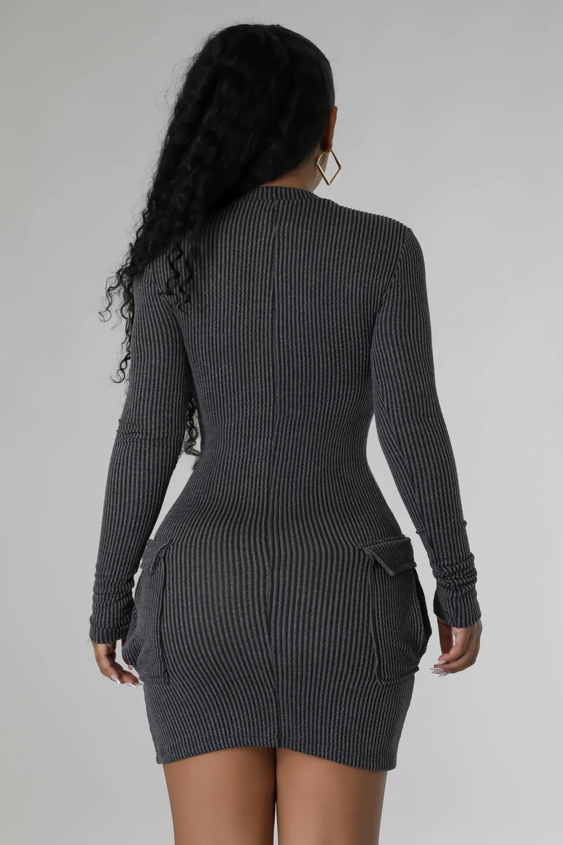 Spiced Up Comfort Ribbed Mini Dress Charcoal - Ali’s Couture