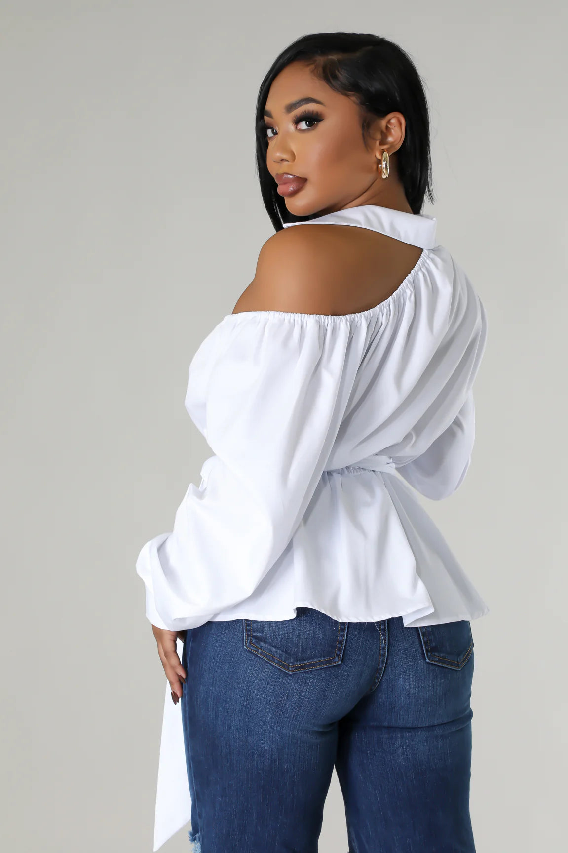 Katana Cutout Long Sleeve Top White - Ali’s Couture