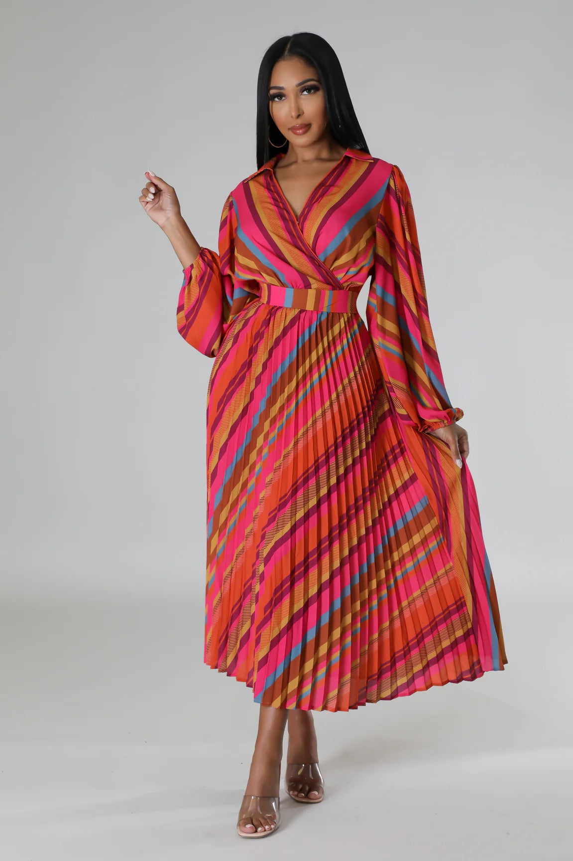 Janina Pleated Midi Dress Magenta - Ali’s Couture