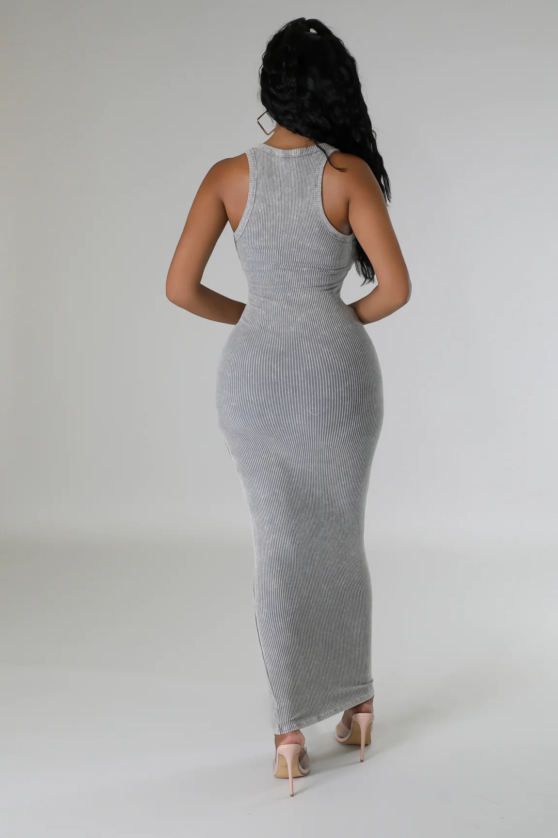 Cammie Ribbed Midi Dress Grey - Ali’s Couture