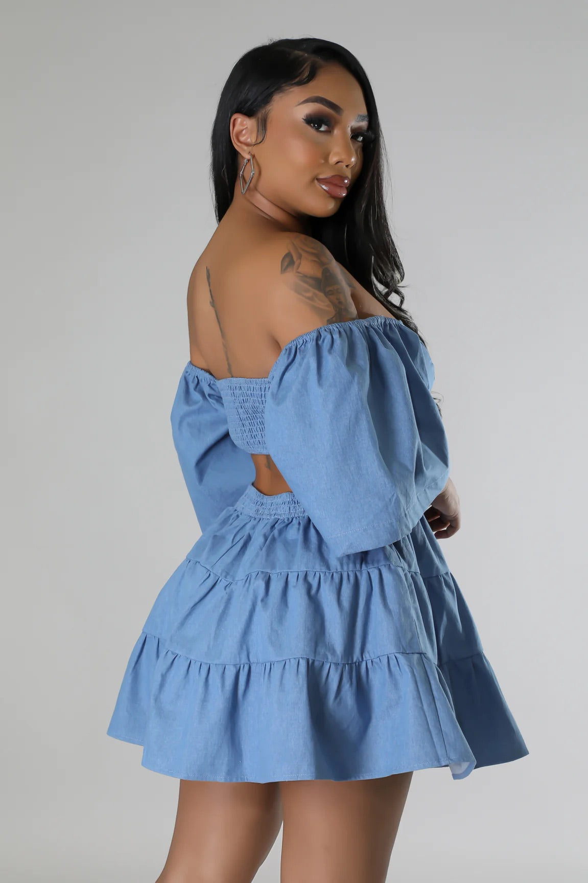 Jesse Cutout Mini Dress Denim Blue - Ali’s Couture