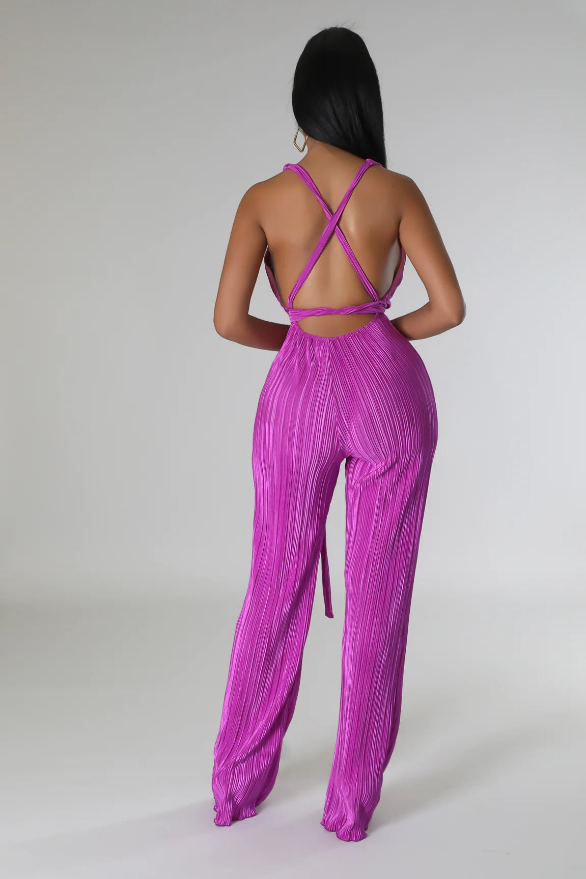 Run The World Plisse Jumpuit Purple - Ali’s Couture