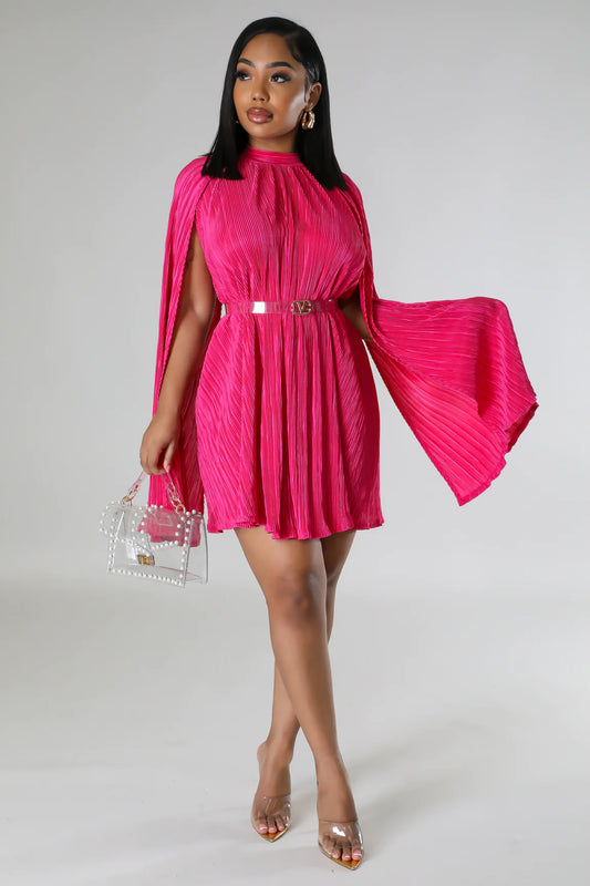 Timeless Beauty Plisse Mini Dress Fuchsia - Ali’s Couture