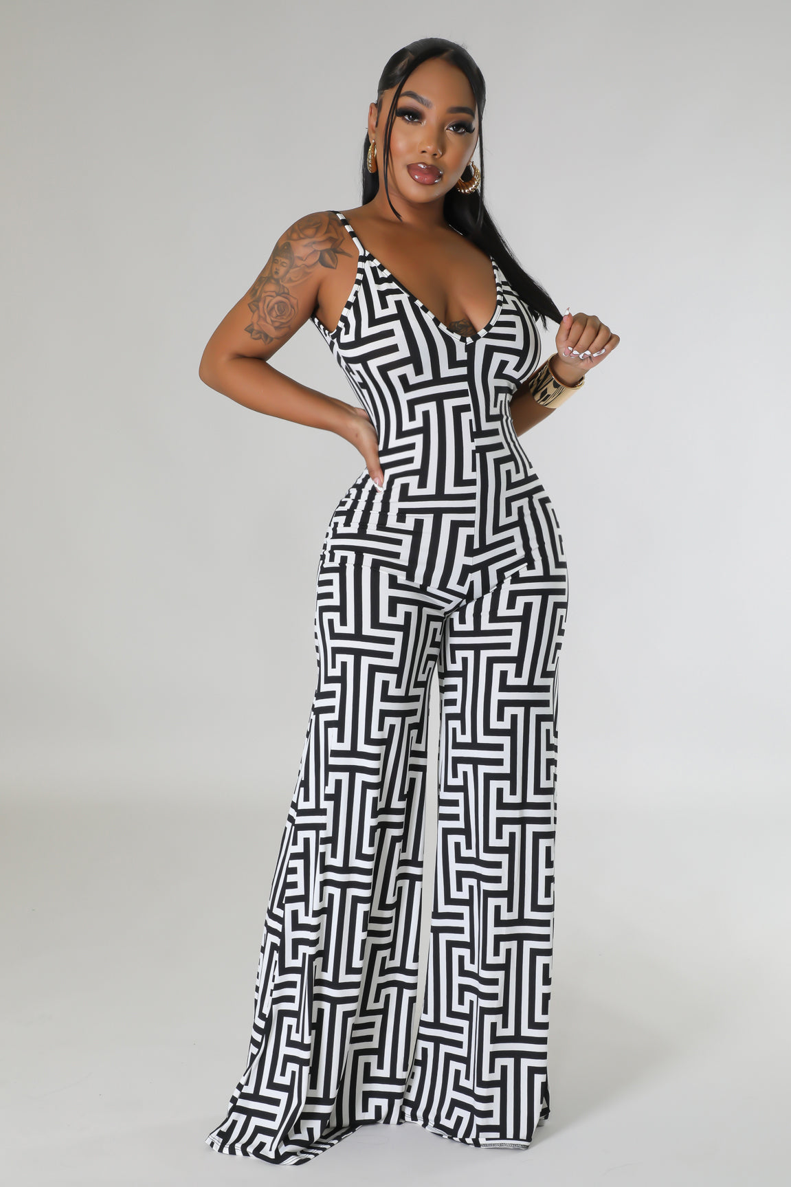 Entangle Printed Jumpsuit Multi Black - Ali’s Couture