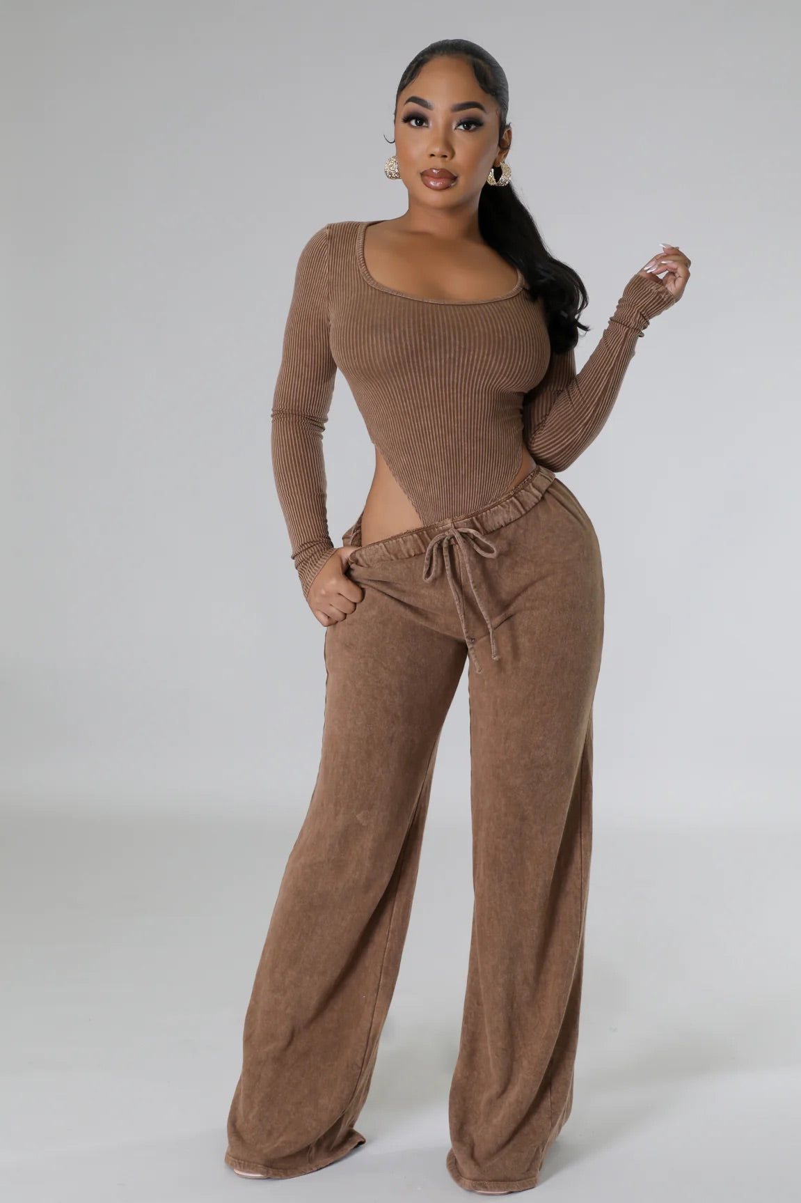 Leona Bodysuit Pant Set Espresso - Ali’s Couture