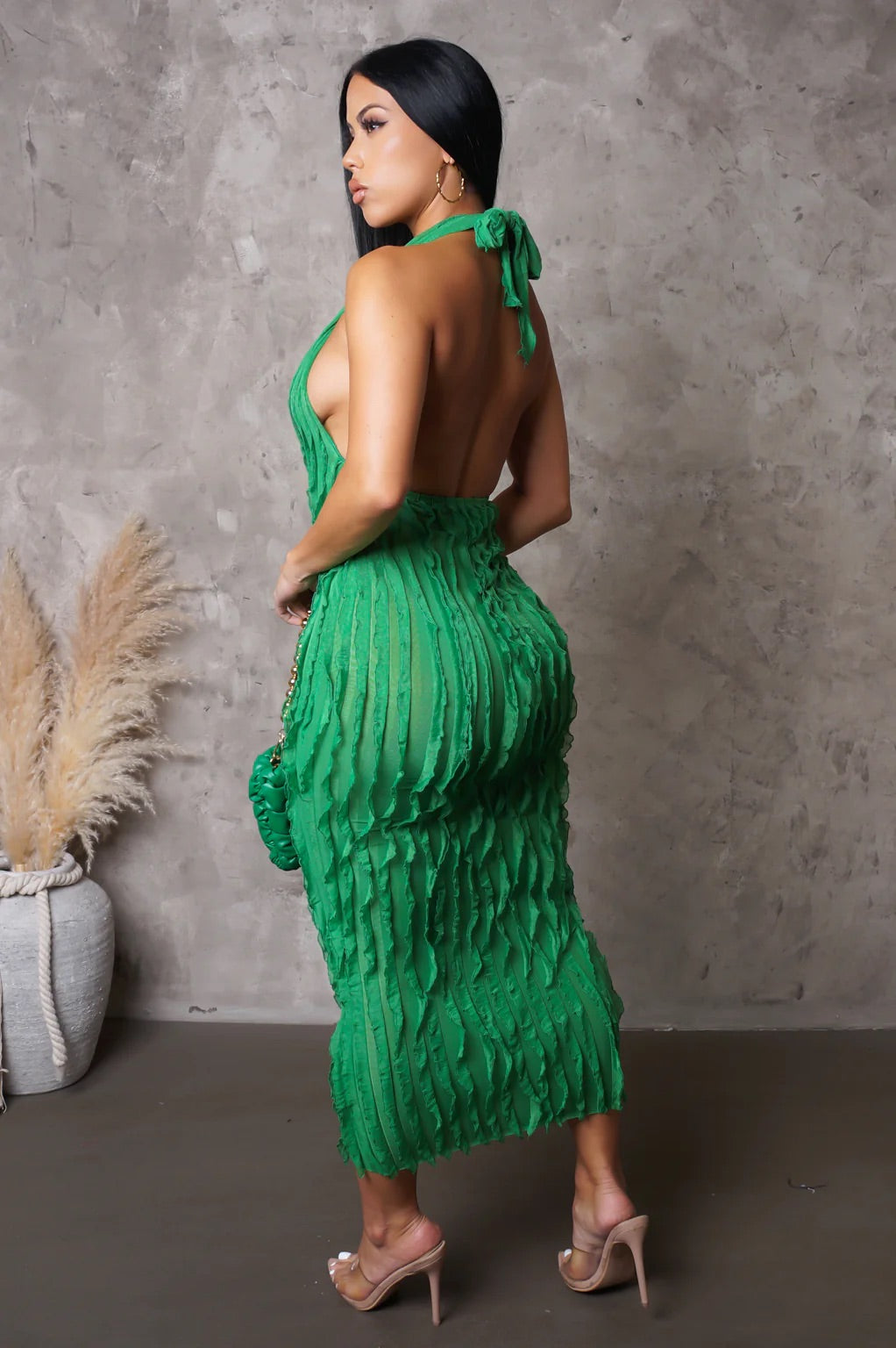 Truffle Ruffle Midi Dress Green - Ali’s Couture