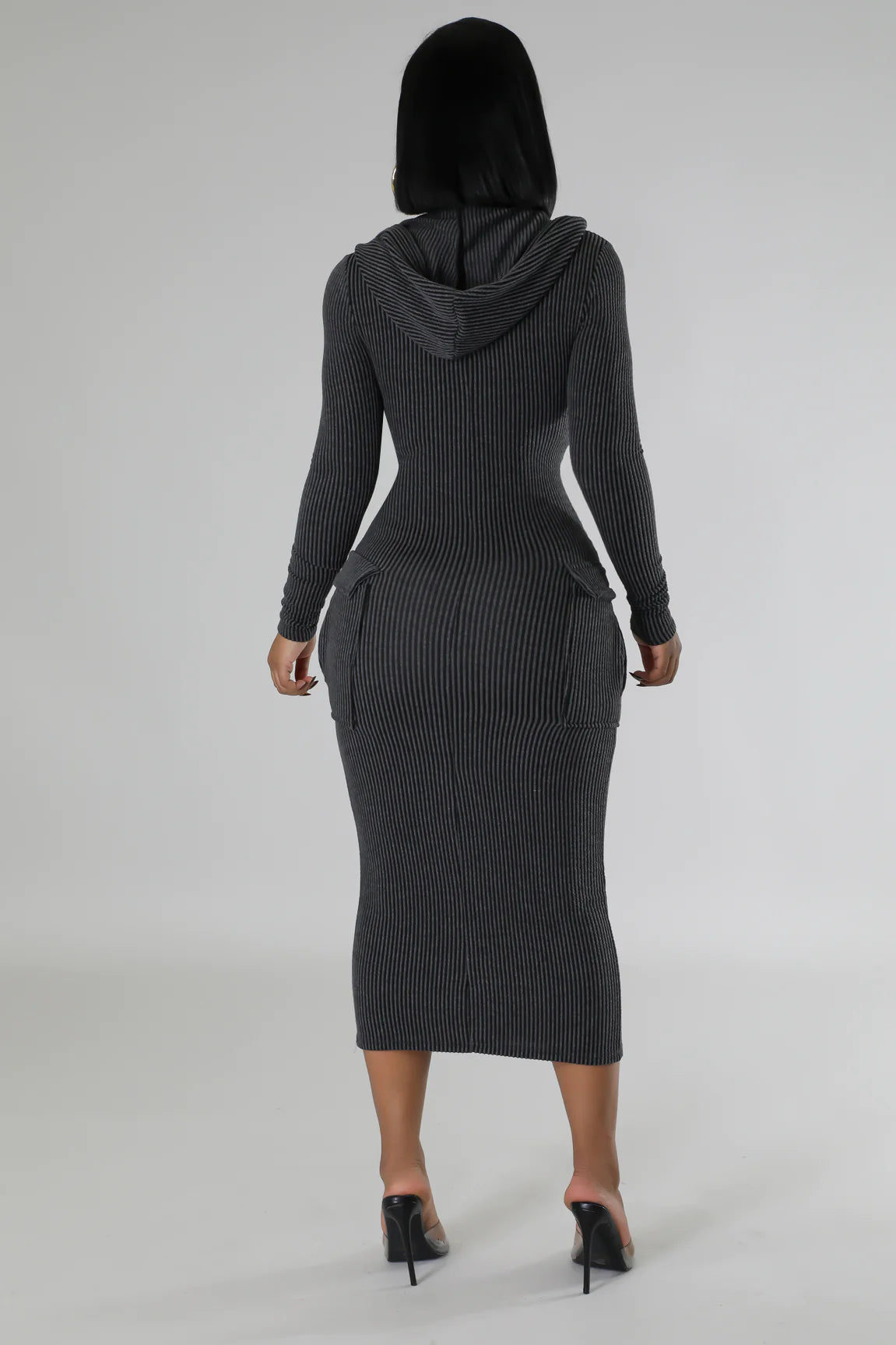 Casual Moment Ribbed Midi Dress Set Charcoal - Ali’s Couture