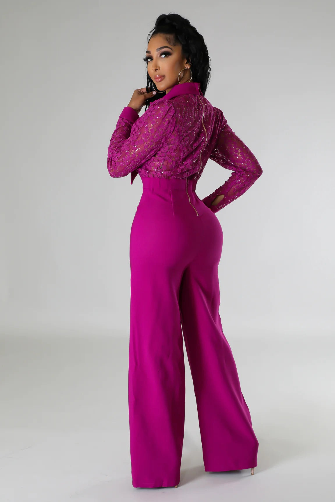 Marquette Lace Jumpsuit Magenta - Ali’s Couture