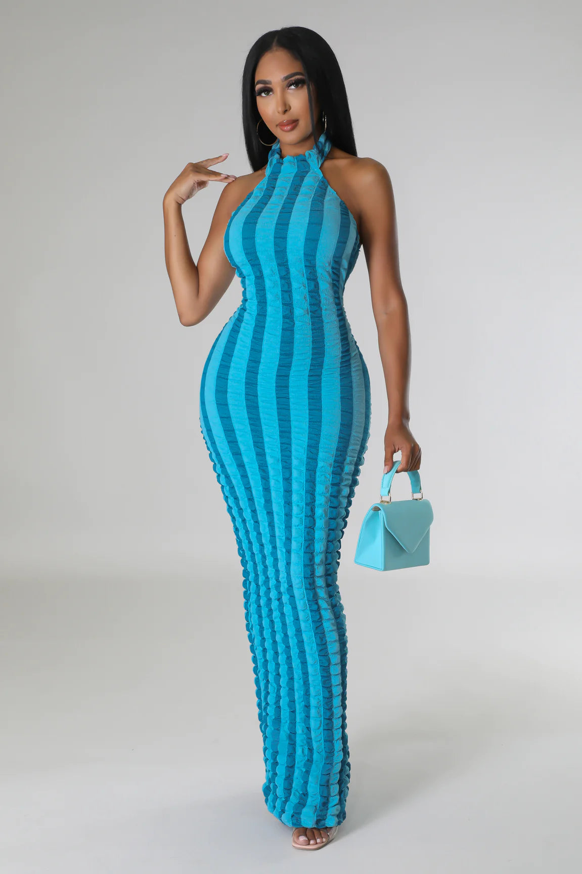 Fabiana Bubble Maxi Dress Blue - Ali’s Couture