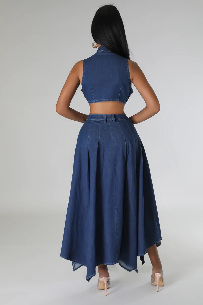 Symphony Cutout Denim Midi Dress Dark Wash - Ali’s Couture