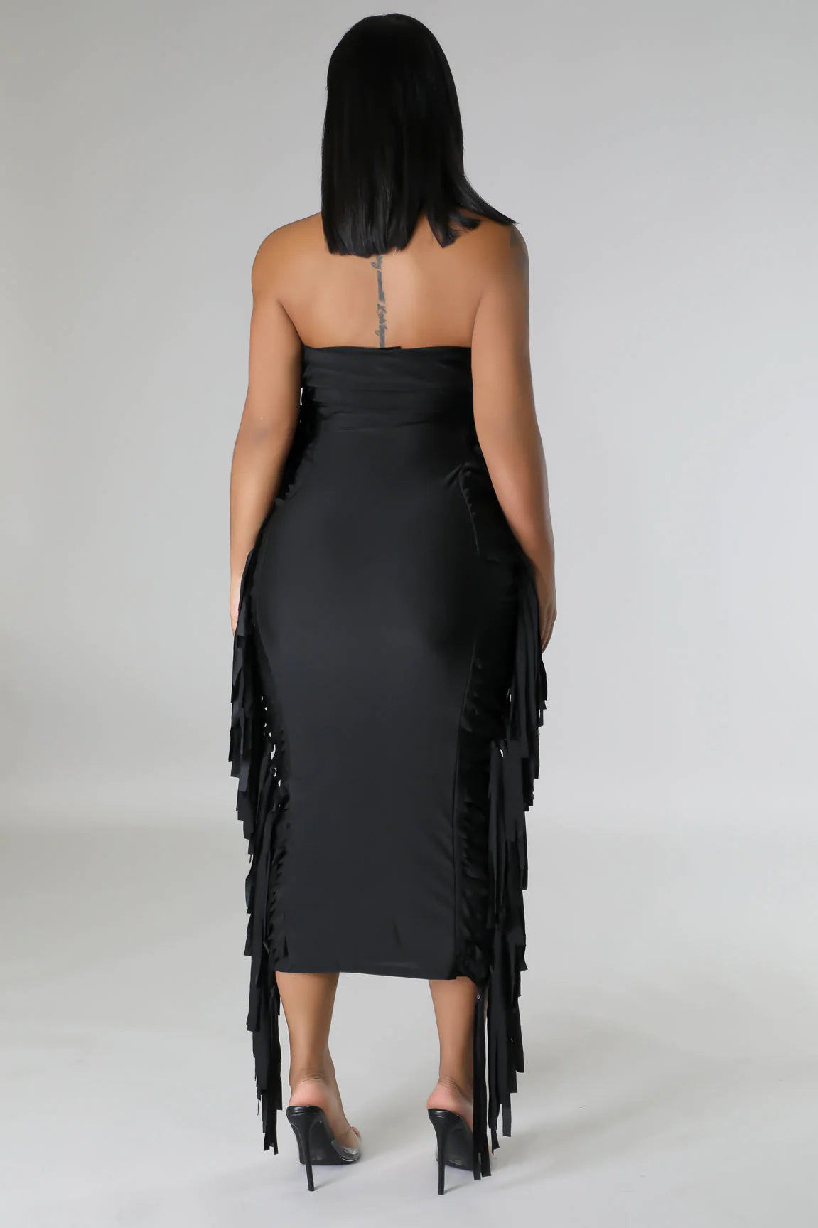 Zena Fringe Tube Midi Dress Black - Ali’s Couture