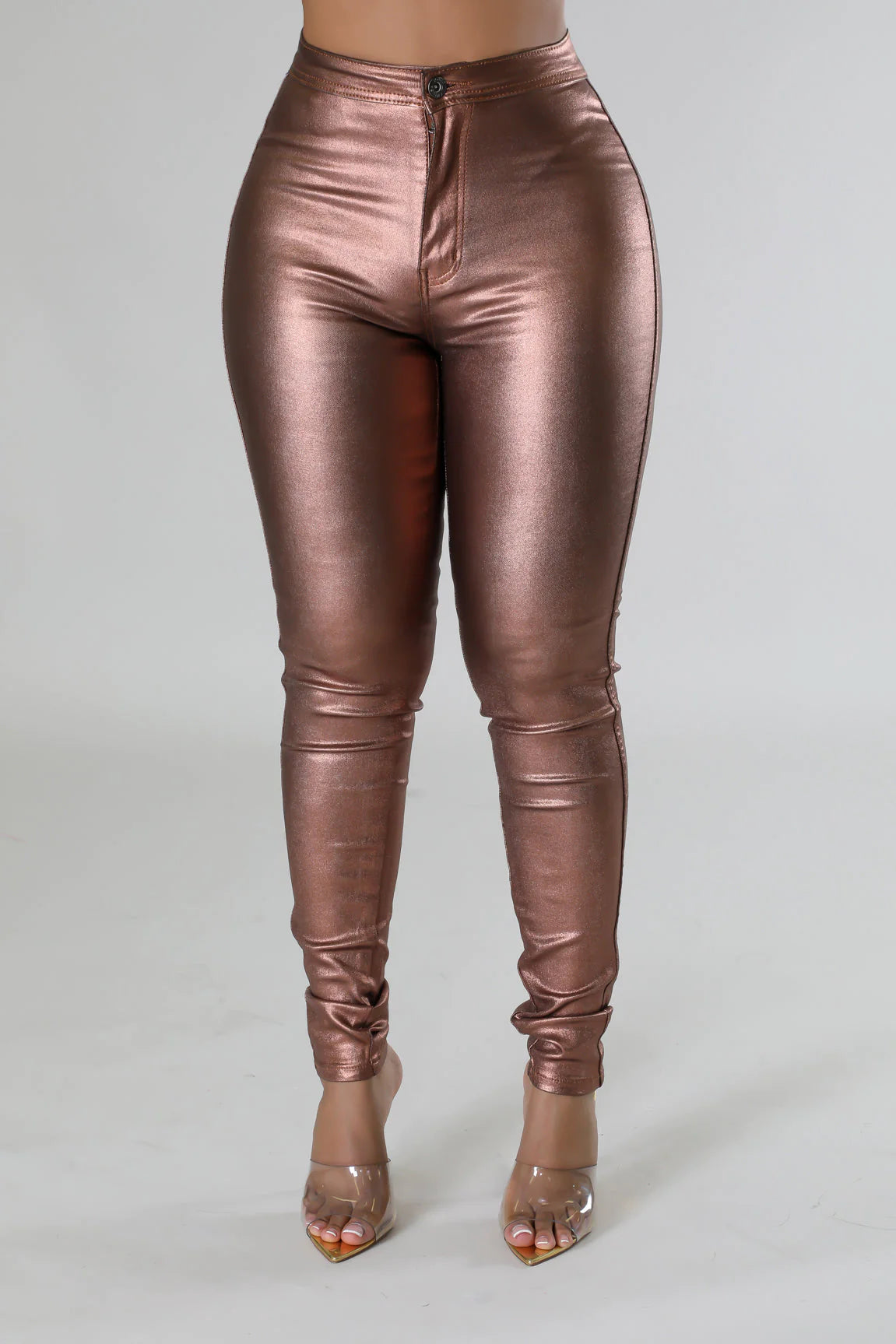 Glitzy Metallic Faux Leather Pants Bronze - Ali’s Couture