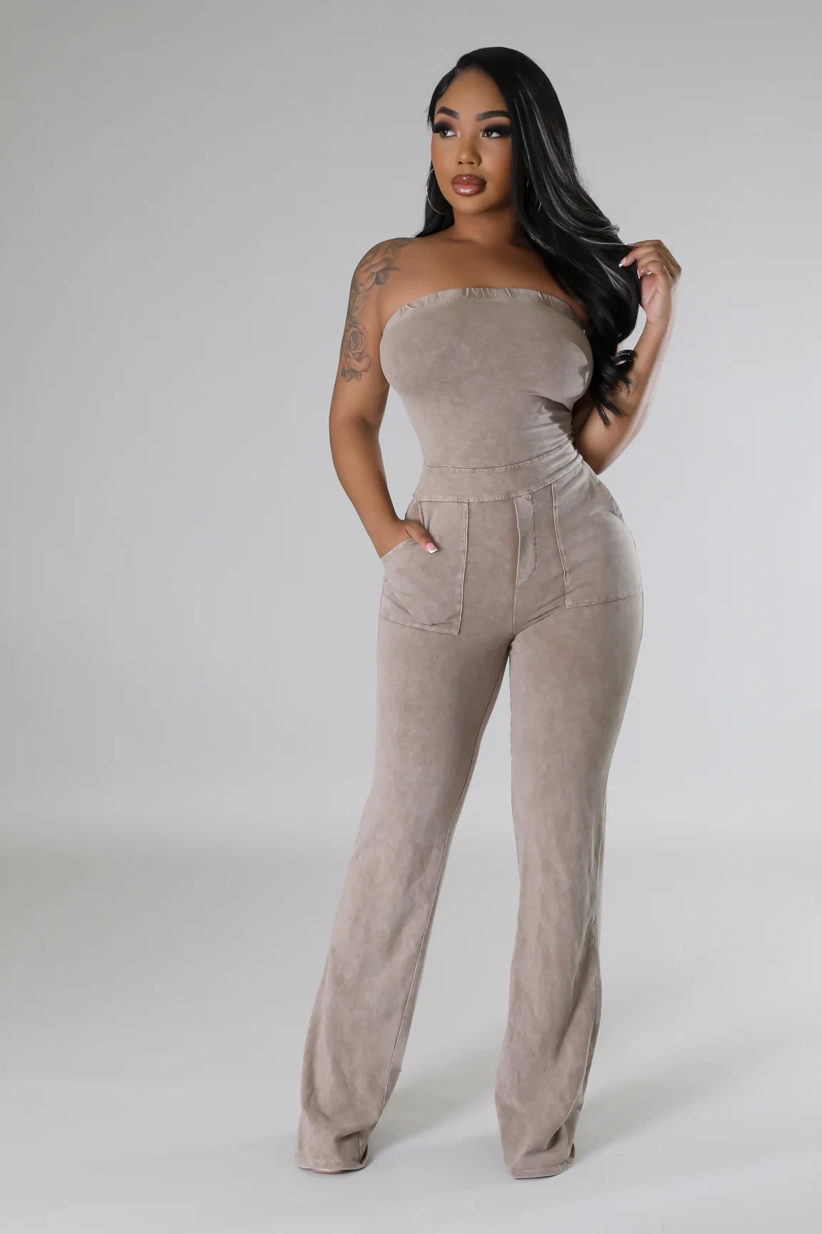 Terra Strapless Jumpsuit Sand - Ali’s Couture