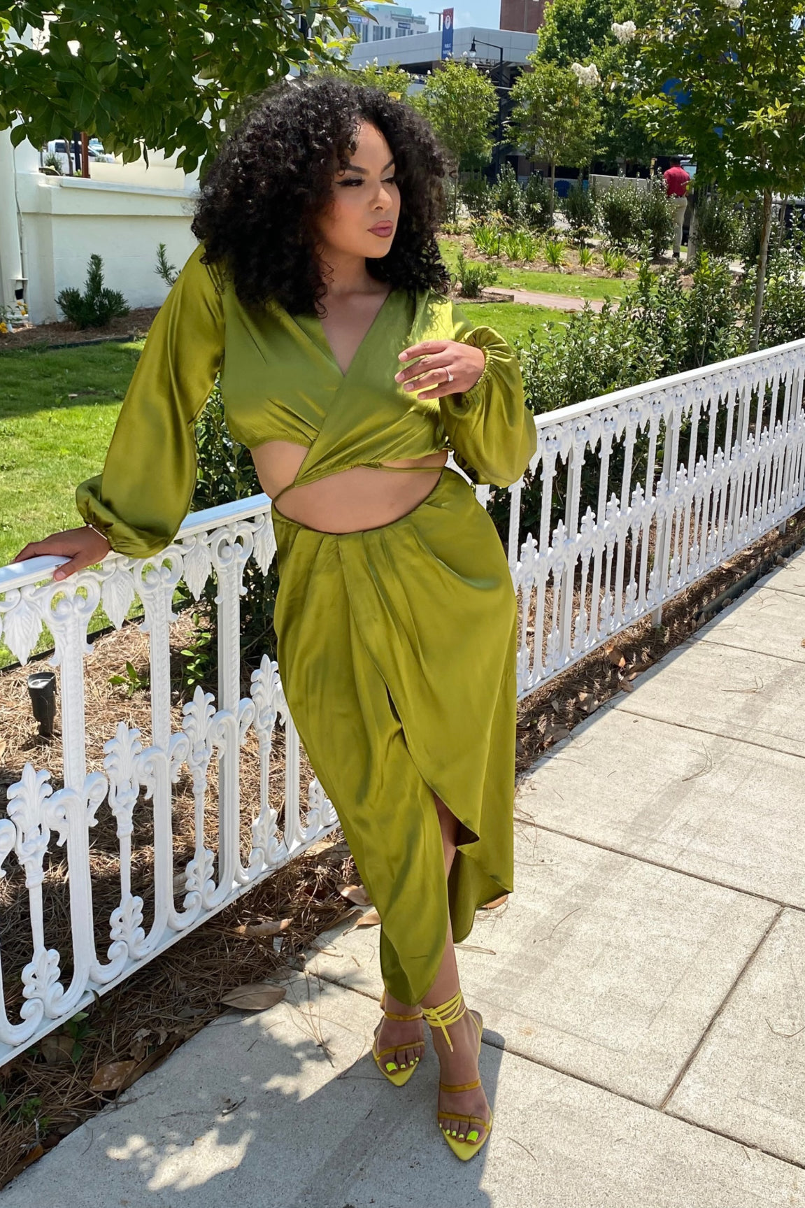 Aurelle Satin Skirt Set Olive - Ali’s Couture