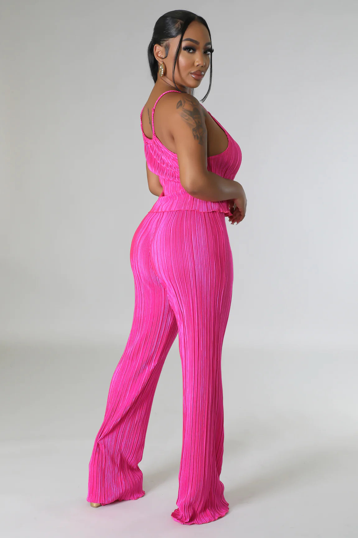 Salma Plisse Pant Set Fuchsia - Ali’s Couture