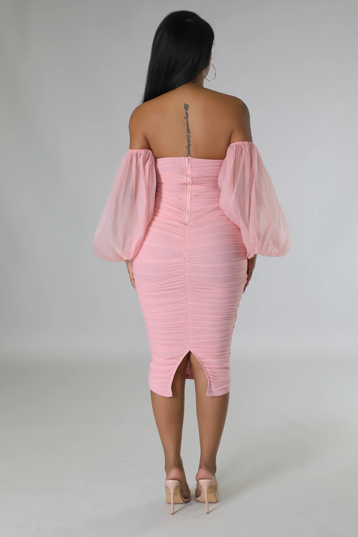Neva Off The Shoulder Mesh Midi Dress Blush - Ali’s Couture