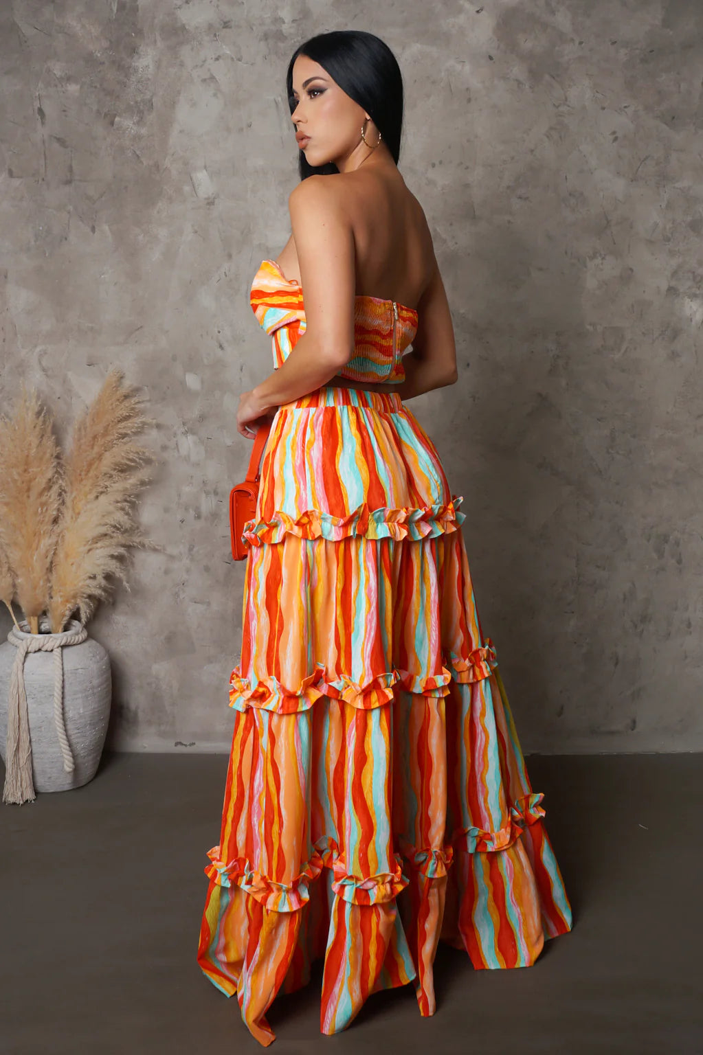 Capriccio Strapless Skirt Set Multi Orange - Ali’s Couture