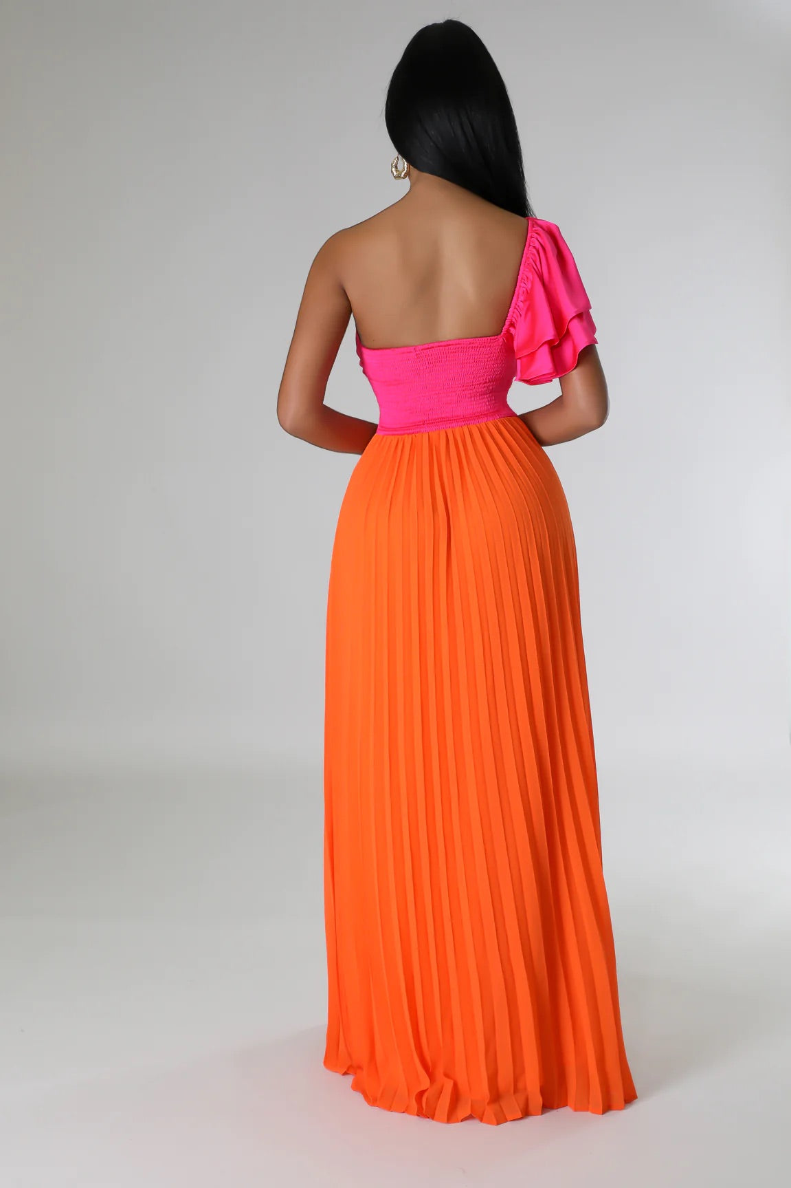 Sorbet Satin One Shoulder Maxi Dress Multi Orange - Ali’s Couture