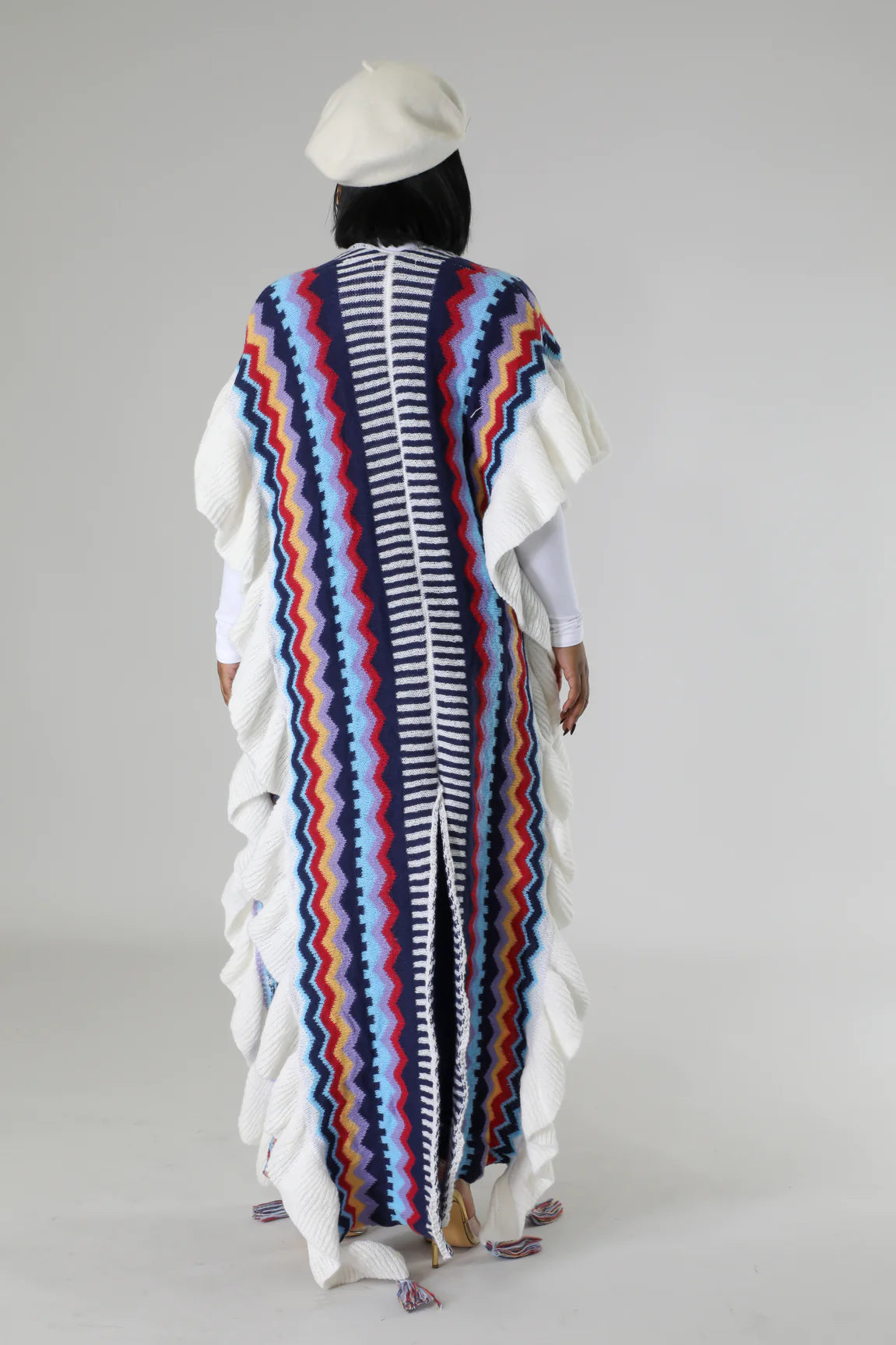 Logan Knitted Poncho Cardigan Blue - Ali’s Couture