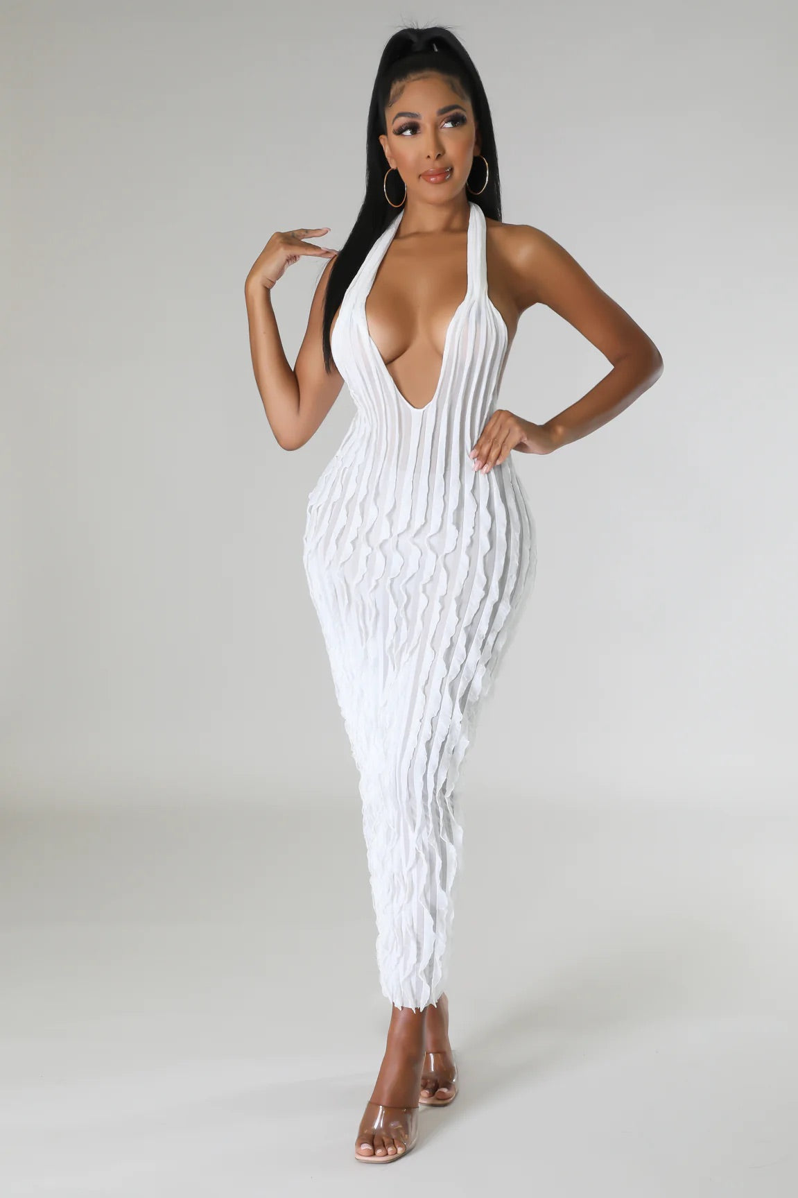 Truffle Ruffle Midi Dress White - Ali’s Couture