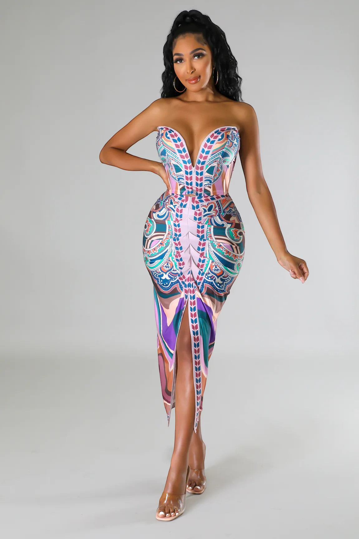 Ranae Strapless Printed Skirt Set Multi Purple - Ali’s Couture