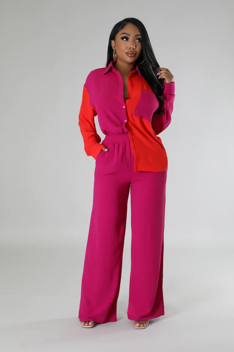 Callaway Color Block Pant Set Fuchsia - Ali’s Couture