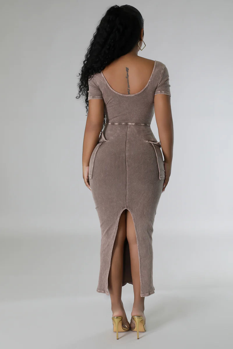 Kassie Ribbed Midi Dress Mocha - Ali’s Couture