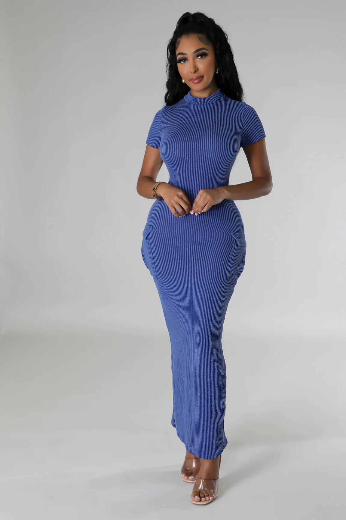 Built In Comfort Ribbed Midi Dress Indigo - Ali’s Couture