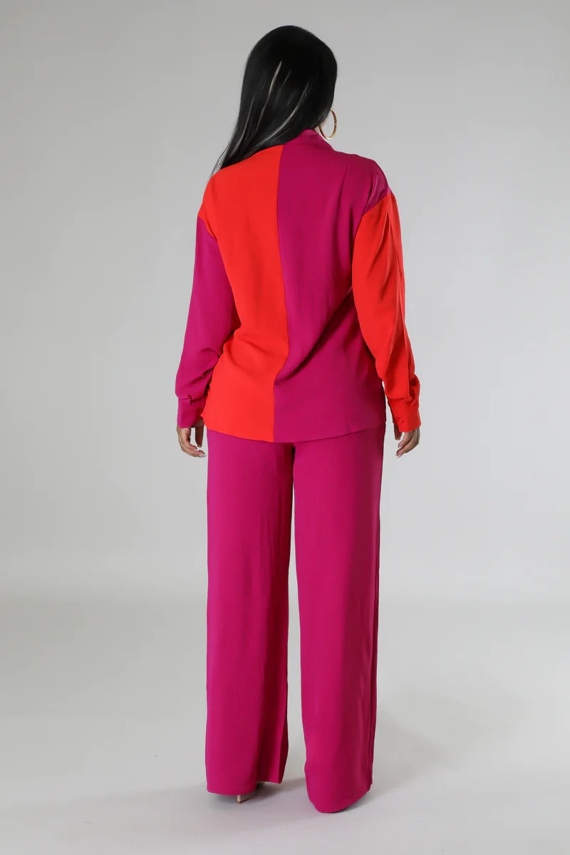 Callaway Color Block Pant Set Fuchsia - Ali’s Couture