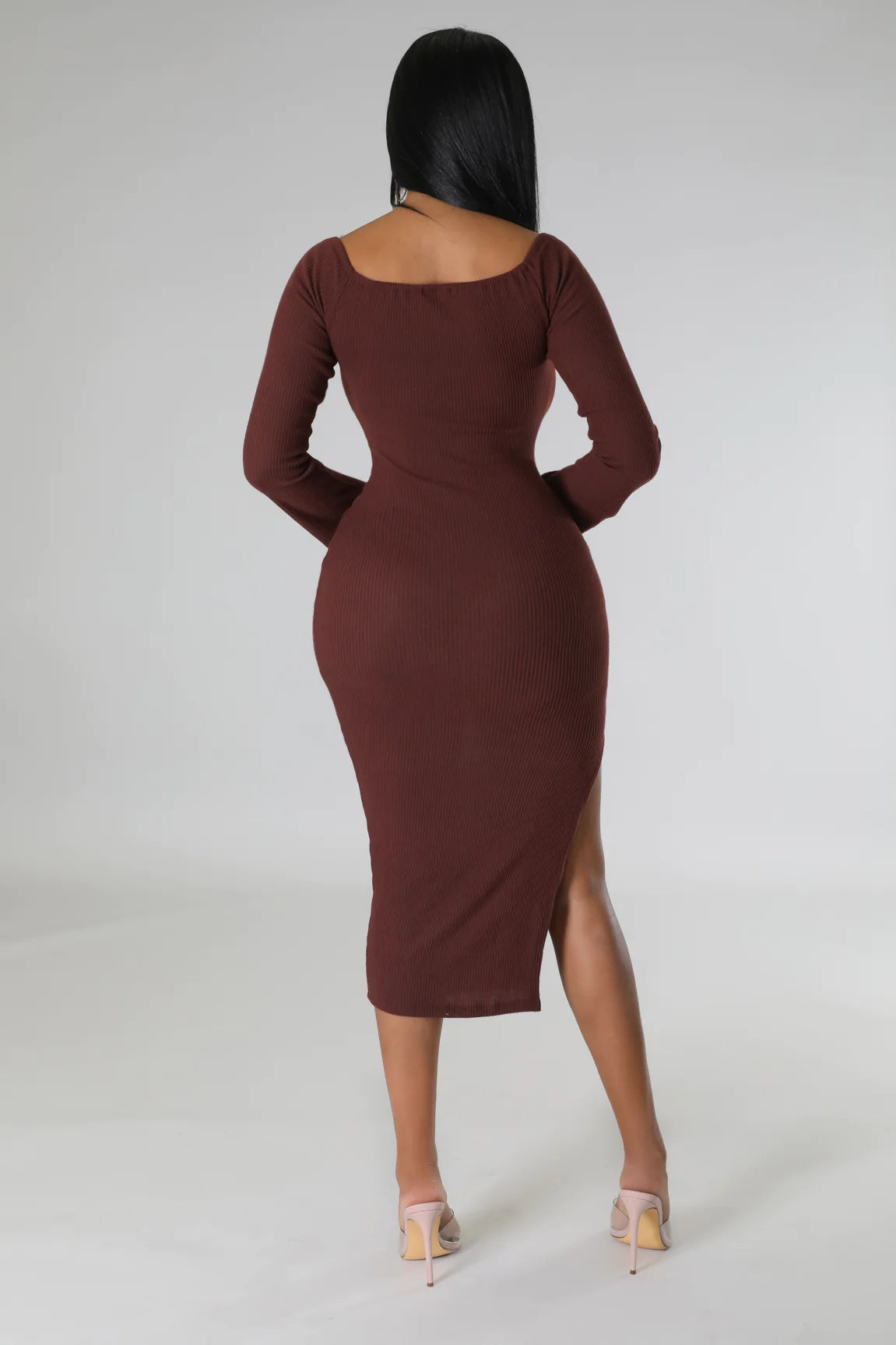 Pasqual Ribbed Midi Dress Brown - Ali’s Couture