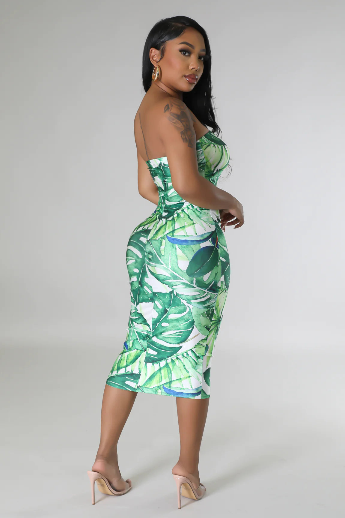 Palm Beach Tropical Tube Midi Dress Multi Green - Ali’s Couture