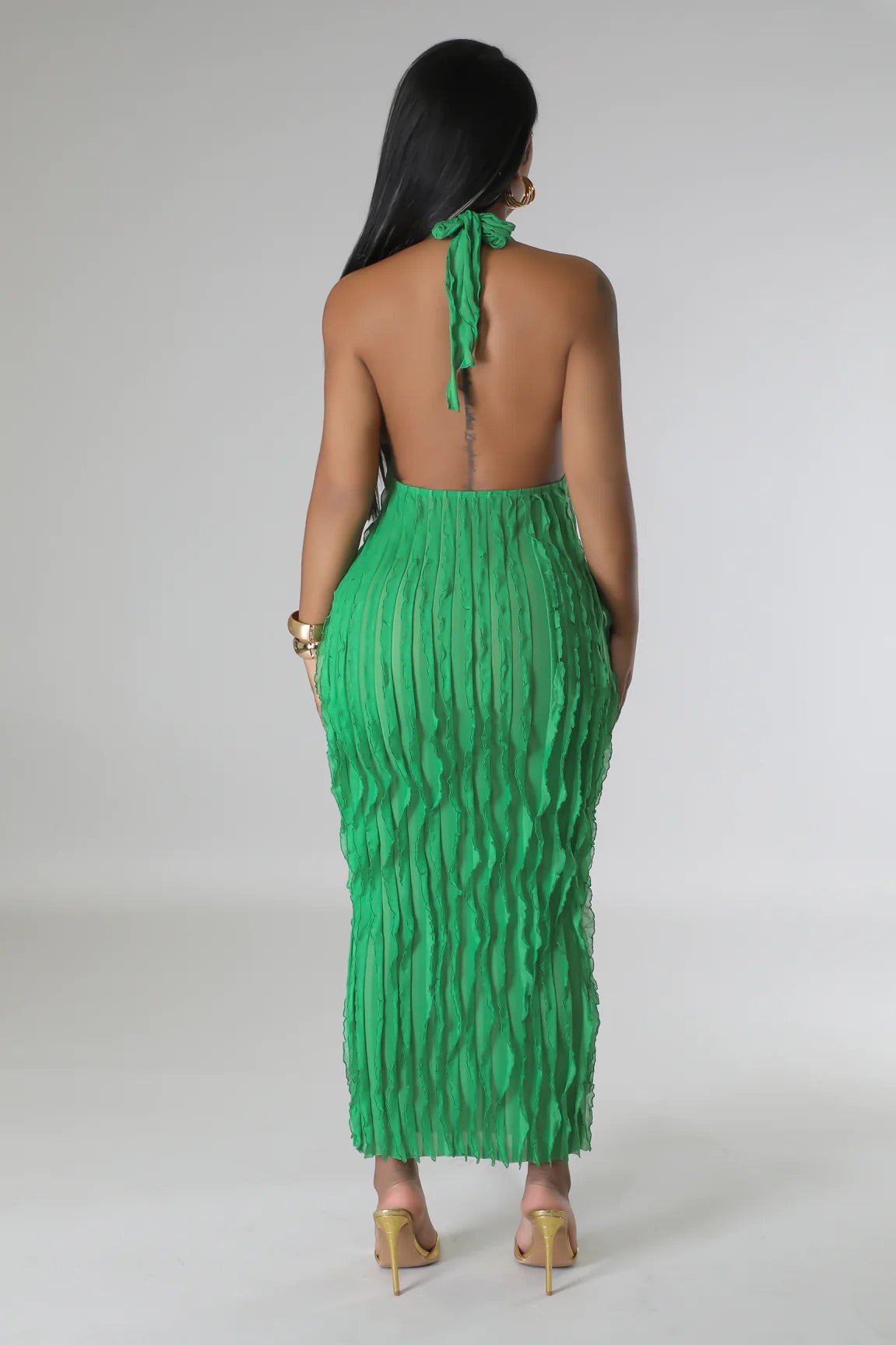 Truffle Ruffle Midi Dress Green - Ali’s Couture